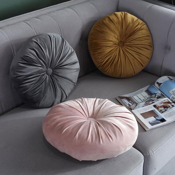 Kissen/Dekoratives Kissen, 38,1 cm, rundes Sitzkissen, Samt-Überwurf für Couch, Boden, Sofa, Stuhl, Bett, Auto, plissiert, europäischer Stil