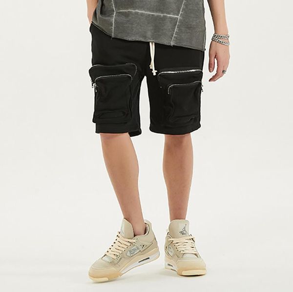 

men's shorts black casual pockets cotton for men, White;black