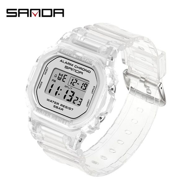 

wristwatches sanda fashion sport watch women transparent strap led digital clock ladies electronic relogio feminino 2009, Slivery;brown