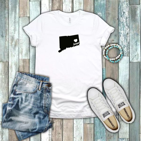 

connecticut constitution state home pride silhouette 100% cotton white t-shirt, White;black