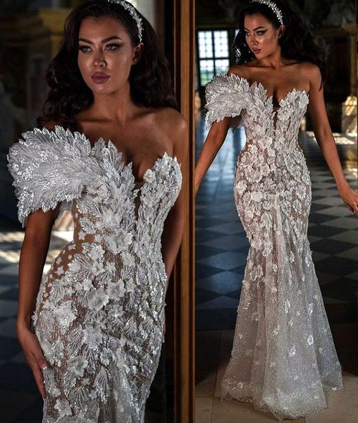 

2022 plus size arabic aso ebi sparkly mermaid wedding dress stylish lace beaded vintage bridal gowns dresses zj216, White