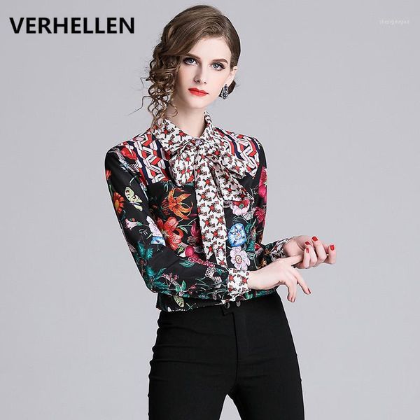 

arrival runway blouses 2021 autumn women's long sleeve flower printed shirt casual blouse chemise femme -xxl & shirts, White