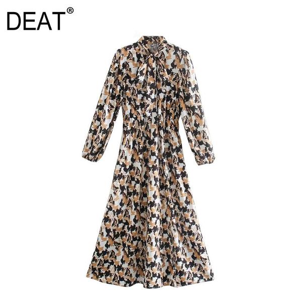 

casual dresses [deat] women dress round neck high waist knee-length long sleeve leopard a-line loose fit fashion tide spring 2021 13a693, Black;gray