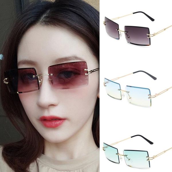 

sunglasses women's square rimless glasses gradient color outdoor casual eyewear street trendy retro sunglass, White;black