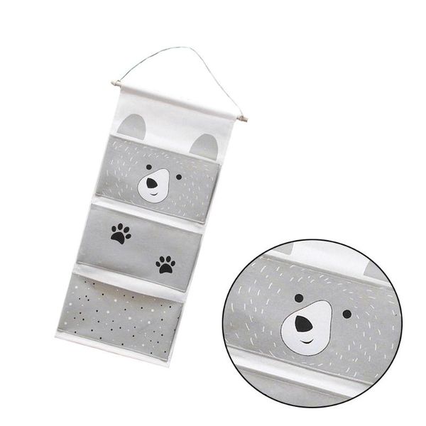 

storage bags creative organizer fabric hanging bag cartoon pattern wall door closet sundries (grey bear)