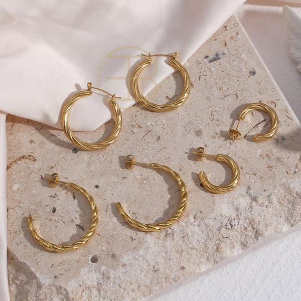 

hoop & huggie wholesale swirl twisted texture temperament ladies earrings pvd 18k gold small big hoops voguish stainless steel women's, Golden;silver