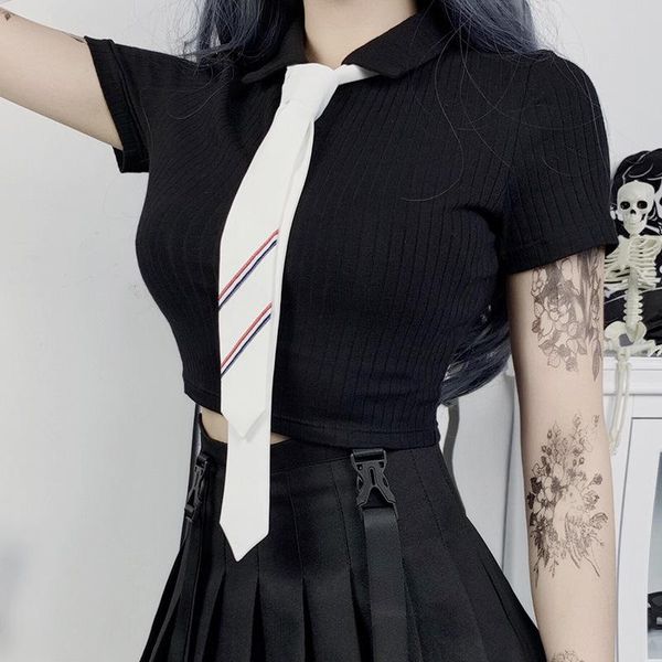 

women's t-shirt goth vintage solid black bodycon shirts summer casual female women harajuku 2021 streetwear short sleeve, White