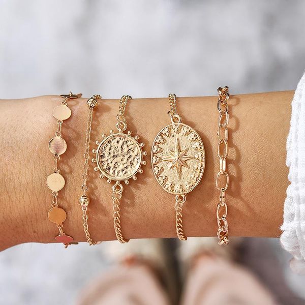 

charm bracelets zhen tomomi 5pcs bohemian six-pointed star bracelet set for women round bead geometric multilayer bangle ladies party jewelr, Golden;silver