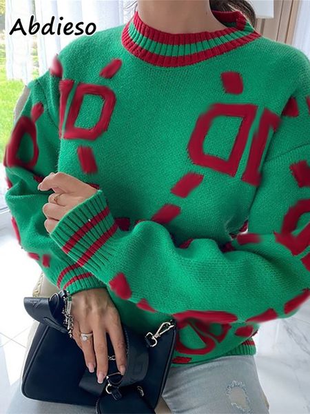 

abdieso oversized letter print y2k womens sweater 2021 long sleeve autumn winter casual knitted pullover vintage plus size, White;black