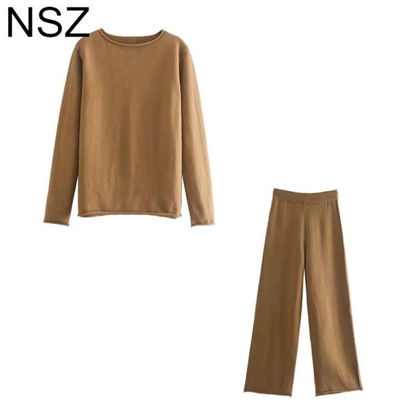 

women's two piece pants nsz women oversized knit sweater and set autumn 2021 pullover knitwear wide trousers suits outfit tracksuit, White