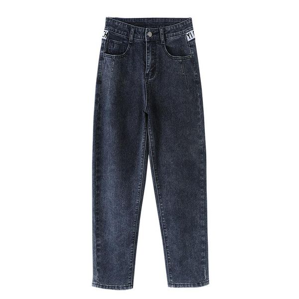 

women's jeans daddy 2021 elastic high waist loose tide streetwear korean designer regular distressed denim for women, Blue
