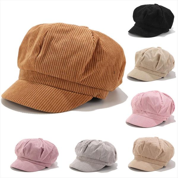 

women vintage bomber hats winter solid corduroy casual hat beret literary retro cap korean painter newsboy foldable berets, Blue;gray