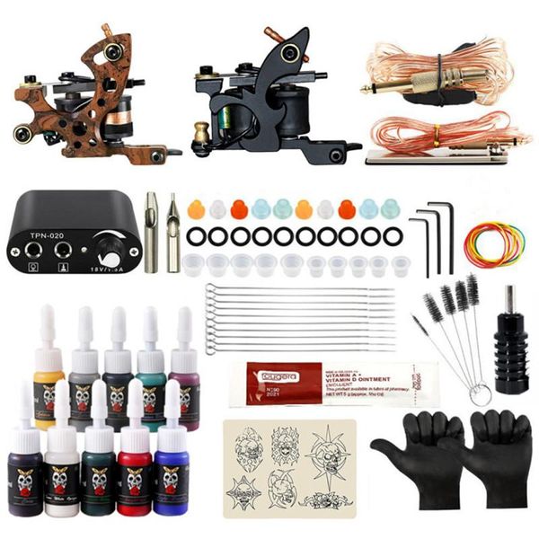 

complete tattoo kit coil machine set power supply needles professional for beginner starter guns kits