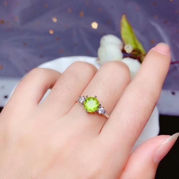 

cluster rings colife jewelry 100% natural vvs grade peridot ring for daily wear 5mm 0.5ct silver fashion, Golden;silver