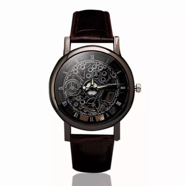 

hollow business leisure men's quartz watch gift, Slivery;brown
