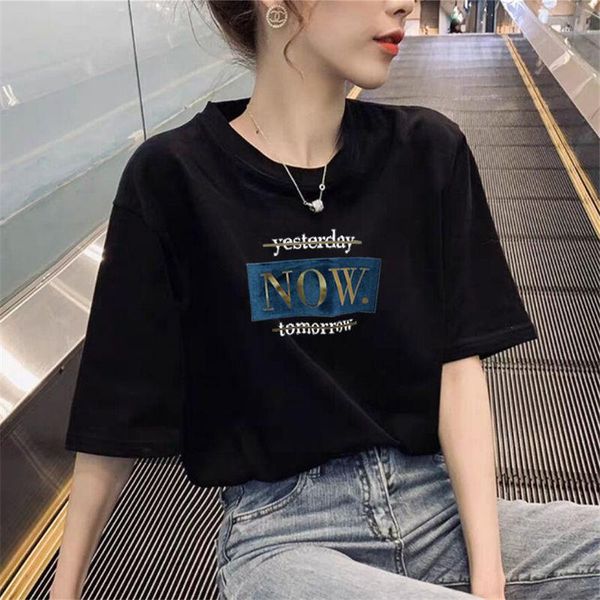 

100% cotton white short sleeve t-shirt women loose korean summer versatile student half women's fashion