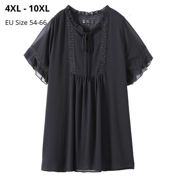 

polo plus size 10xl 8xl 6xl 4xl women short sleeves t-shirts femme elegant black chiffon patchwork lace slim t shirt for mujers, White