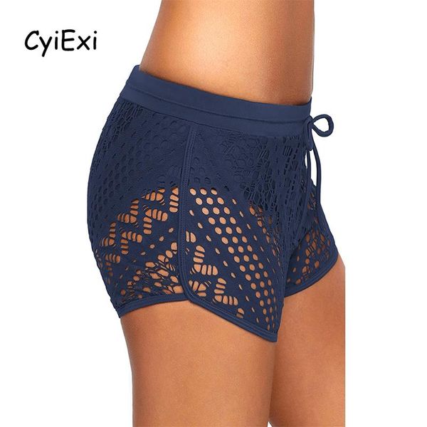 

two-piece suits cyiexi plus size hollow out lace swim short woman bottom bathing shorts bikini bottoms swimwear beach swimsuit s-3xl