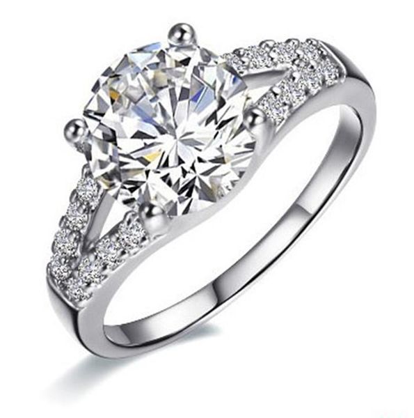 

cluster rings promise fine 2ct elegant solid white gold never fade quality diamond ring for women engagement romantic jewelry, Golden;silver