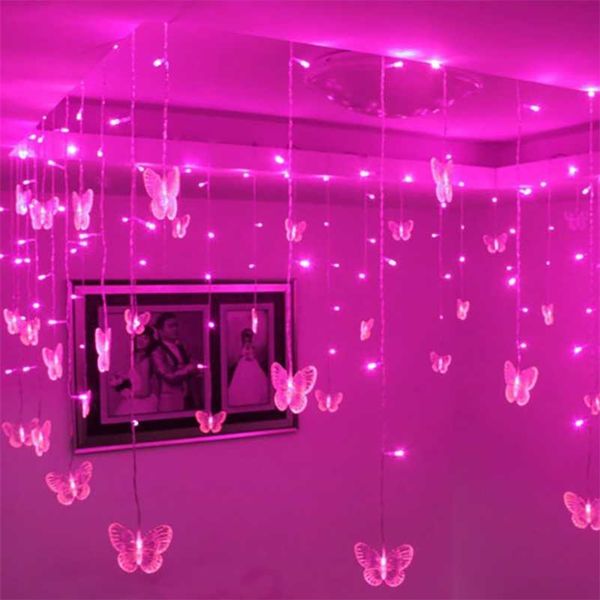 3,5 m Schmetterling LED Vorhang Lichter Weihnachtsgirlande LED String Fairy Lichter für Urlaub Hochzeit Party Home Jahr Dekoration 211109