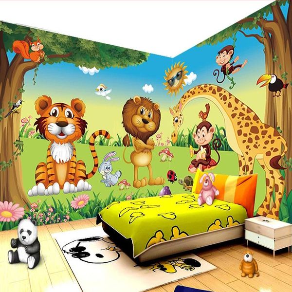 

wallpapers custom 3d po wallpaper lion tiger giraffe animal forest poster large mural kids children room bedroom decor wall painting