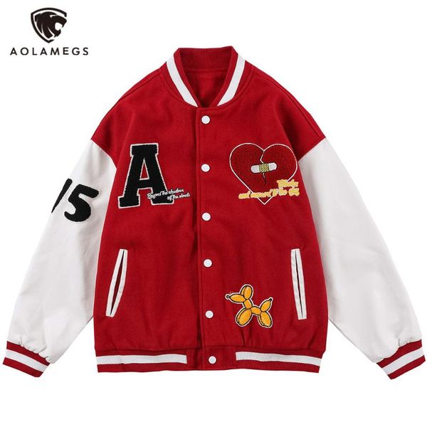 

men's jackets aolamegs varsity jacket men furry letter patchwork color baseball autumn vintage advanced high street bomber coats couple, Black;brown
