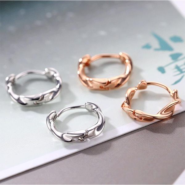 

hoop & huggie fashion tiny thin earrings shiny rose gold twisted creative mobius huggies small minimal earring stud accessories gifts, Golden;silver