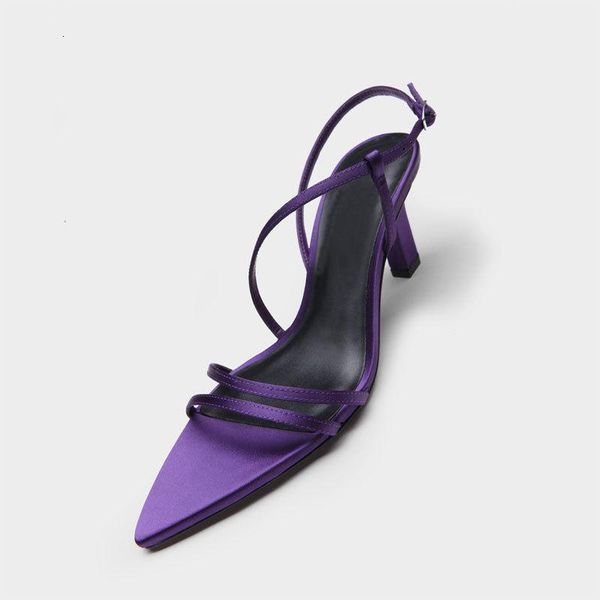 

women's 2021 summer rome style pointed toe high heel sandals silk purple lady's 50we, Black