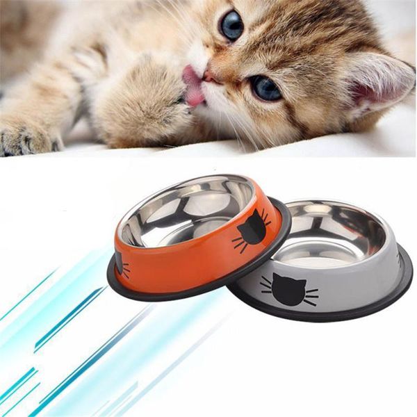 

pet product cat feeder bowls stainless steel anti-skid dogs cats water bowl pets drinking feeding tools supplies & feeders