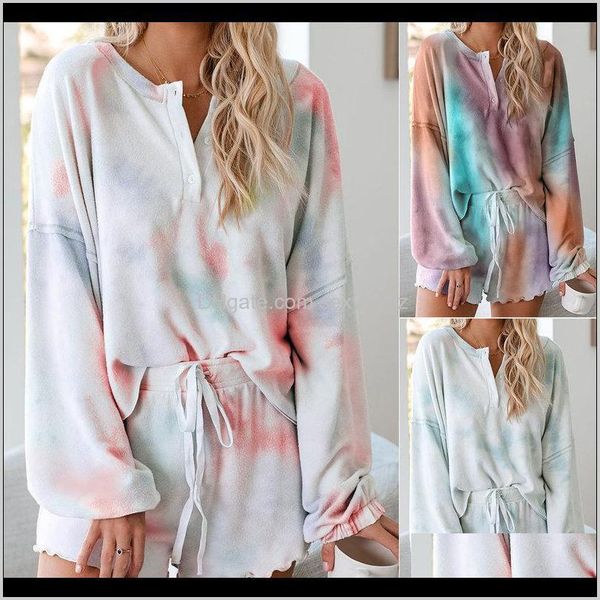 

womens women 2pcs summer tiedye pajama sets comfortable soft breathable longsleeve pyjama homewear nice sleepwear nightgown mm12a m6vs8, Black;red
