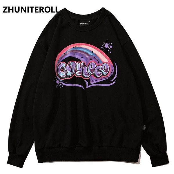 

men's hoodies & sweatshirts harajuku 2021 men sweatshirt rainbow letter print hip hop pullover autumn cotton fashion casual black hoodi