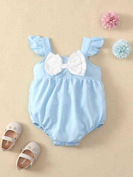 

baby ruffle trim bow front bodysuit she, Blue