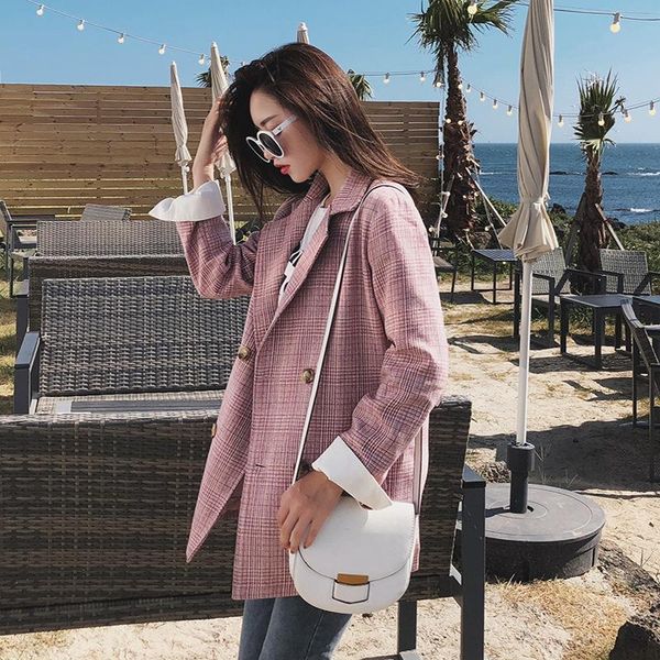 

women's suits & blazers elegant and jackets for women 2021 spring autumn pink plaid full sleeve double breasted office ladies blazer su, White;black