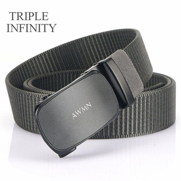 

waist support nylon belt for men metal automatic buckle thick canvas trousers comfortable adjustable tactical designer, Black;gray