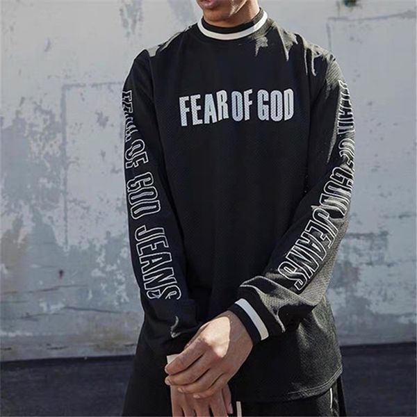 

21ss double line mesh long sleeve t shirts high street loose oversized tide men's women's t-shirt sports designer casual, White;black