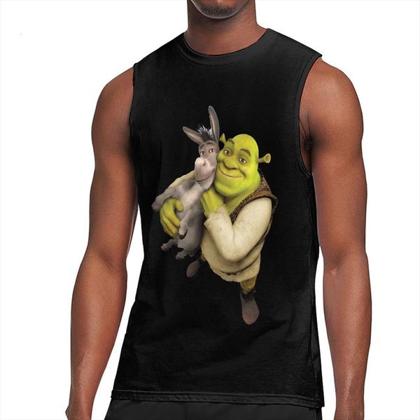 

shrek comedy film and donkey tank cotton mens singlets slim fit undershirt fitness bodybuilding gym sporting vests, White;black