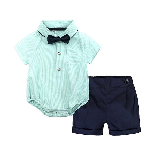 

clothing sets 2pcs summer baby boy clothes short sleeve stripe shirt style bodysuit+shorts set gentleman suit for 6-24m party costume, White