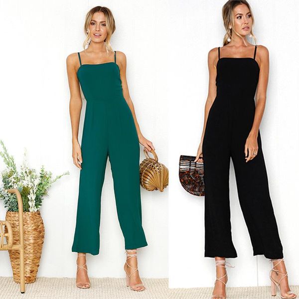 

women's jumpsuits & rompers women summer fashion jumpsuit camisole wrap chest zipper sleeveless overalls pants woman soild color, Black;white