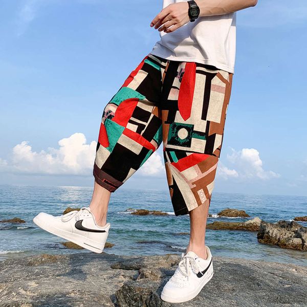 

youth casual men's pants korean fashion pattern capris sports beach, White;black