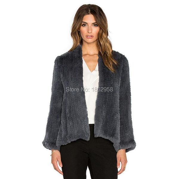 

women's fur & faux sj422-01 woman coat rex jacket real, Black