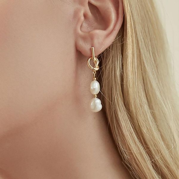 

dangle & chandelier vsnow natural freshwater pearls drop earrings for women huggie knotted hanging elegant vintage trendy jewelry, Silver