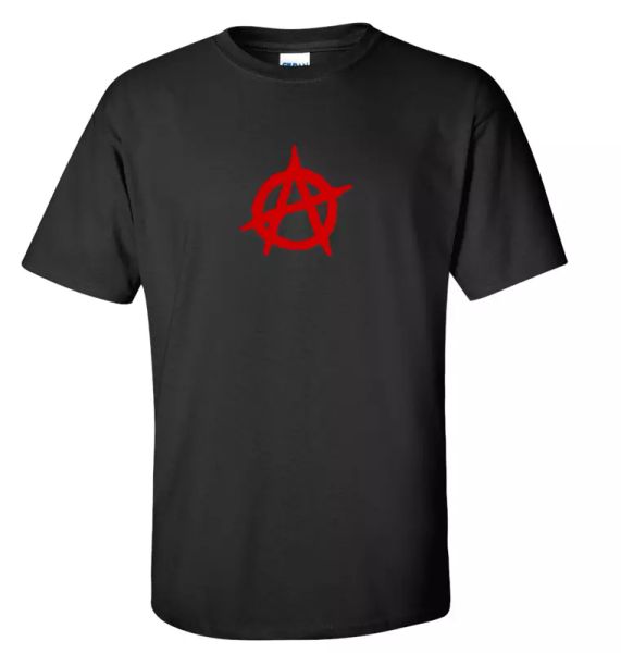 

red anarchy symbol on black t-shirt anarchist punk riot disorder tee shirt s-5xl, White;black