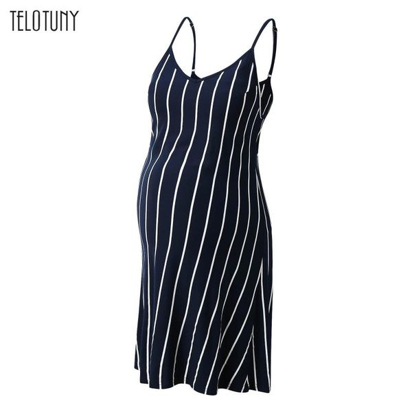 

maternity dresses stripe printed high waist sleeveless midi dress, White