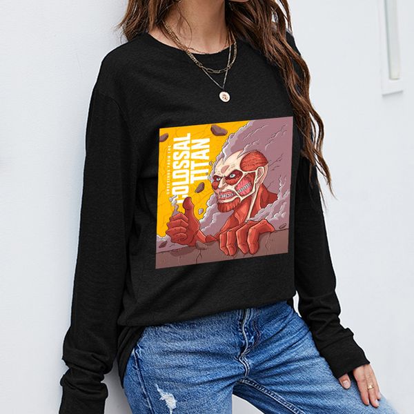 

women long sleeve t-shirts ladies casual sport tees street wear hip pop autumn winter anime manga pattern printing round collar loose pullo, White
