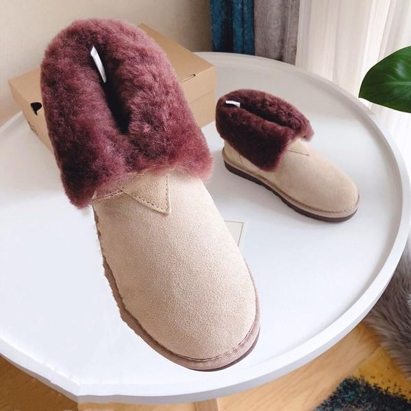 

boots shoes ladies 2021 arrival real sheepskin leather snow mini ankle natural fur warm wool winte, Black