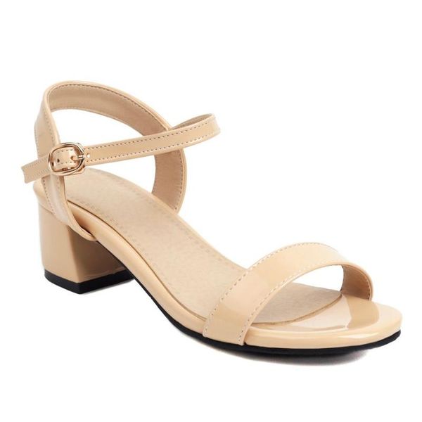 

womens sandals block single belt buckle patent leather shoes footwear plus size  33 summer outdoor fashion, Black