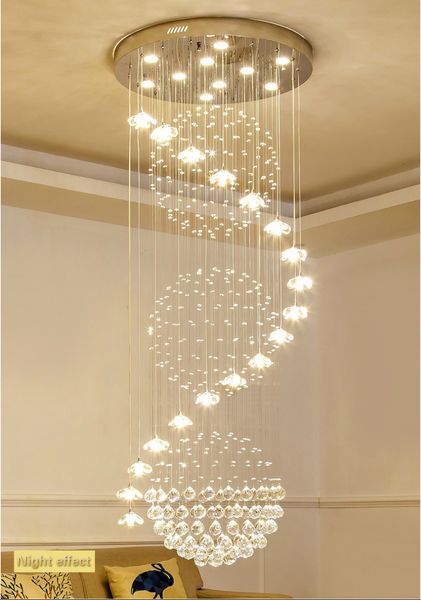 Moderne lange Treppe Kristall-Kronleuchter Beleuchtung Innenbeleuchtungskörper hängen Glanz Cristal Loft Kronleuchter Lichter