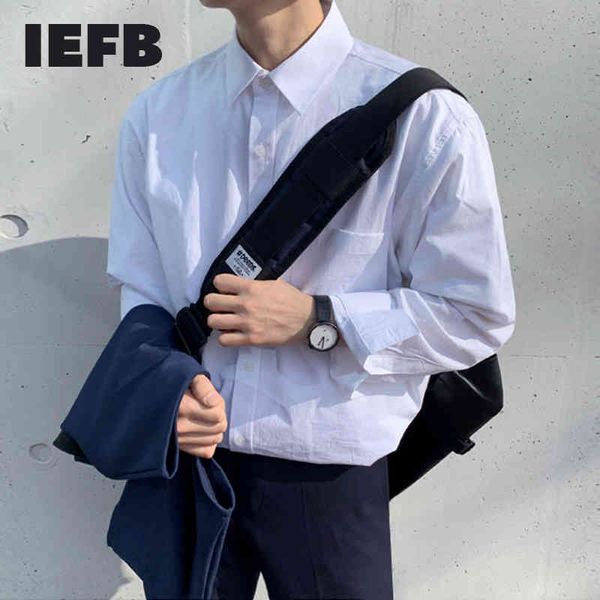 

iefb spring korean fashion long sleeve shirts men's trend solid color loose handsome casual white blouse 9y5889 210524, White;black