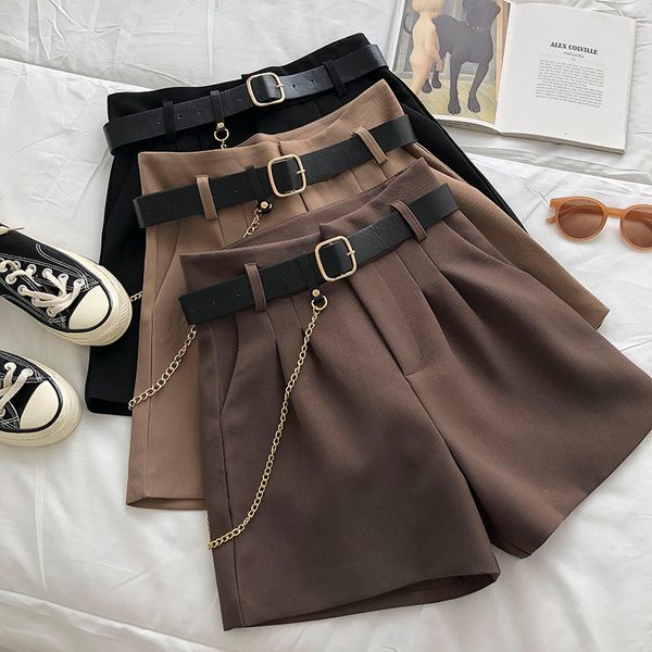 

2021 new casual comfortable elegant wild shorts with belt womens woolen shorts autumn winter slim wide leg a-line shorts, White;black