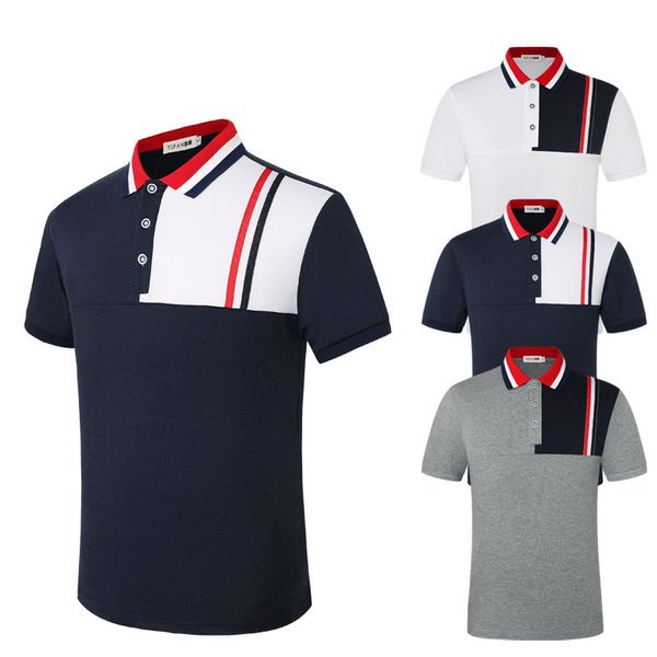 

Fashion Polo Shirt P02# Summer Men' Short Sleeve Splicing Casual Style, White